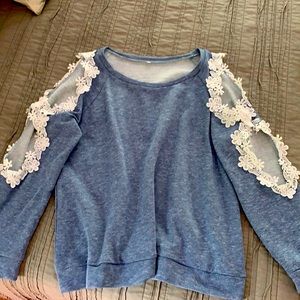 Lace Embellished French Terry Pullover